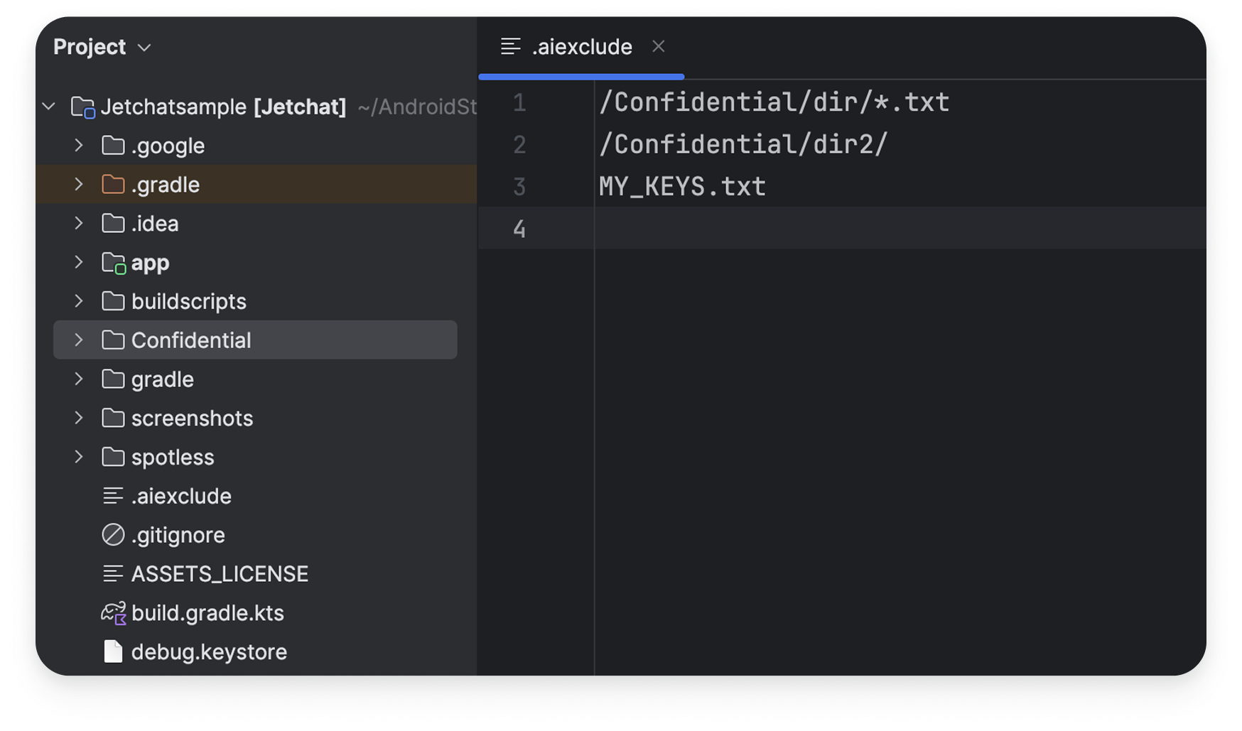 Screenshot file konfigurasi .aiexclude